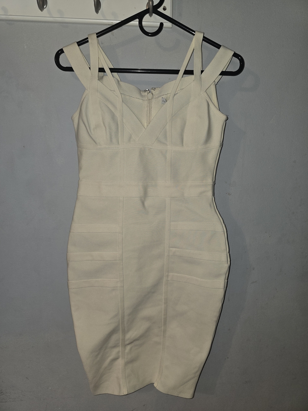 Fashion Nova Cream Strappy Bodycon Mini Dress